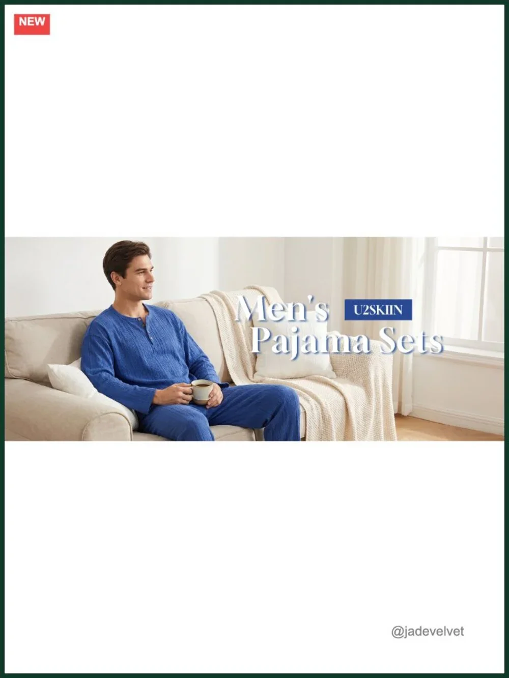 Men's Knit Jacquard Pajama Set with Pockets Long Sleeve Loungewear